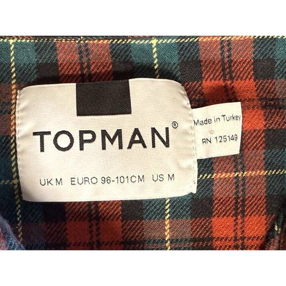 Topman Mens Flannel Plaid Button Up Shirt~Size Medium~Red Green Long Sleeve - Picture 5 of 7